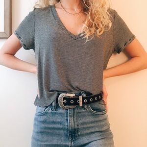 Forever 21 black and white striped flowy t-shirt